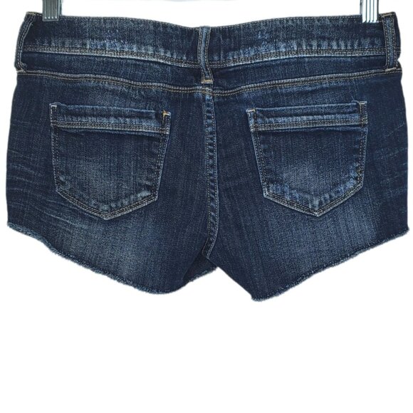 Decree Juniors Jean Shorts Size 5 Raw Hem Edge Blue Denim Whiskers - Picture 2 of 5